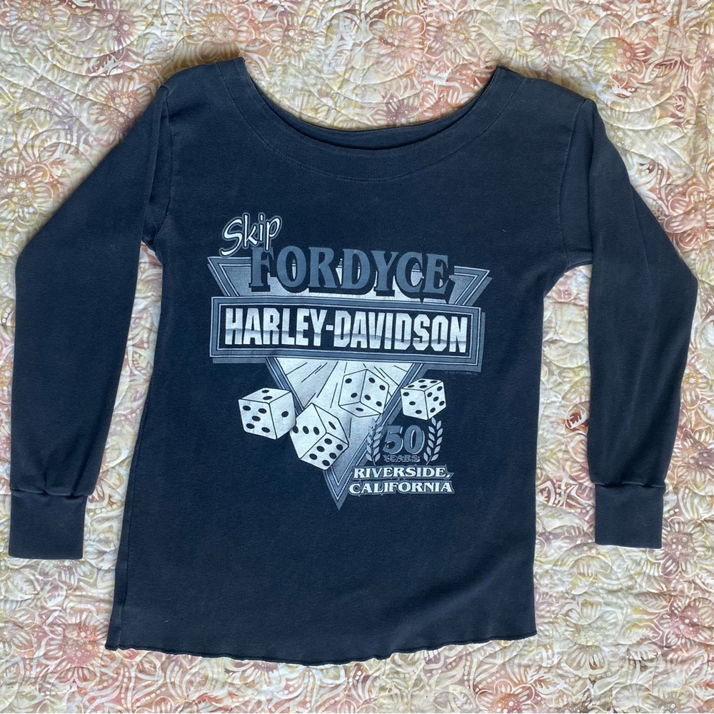 Vtg 90s womens femme heart Harley longsleeve dice skip fordyce 50 years 1993 M